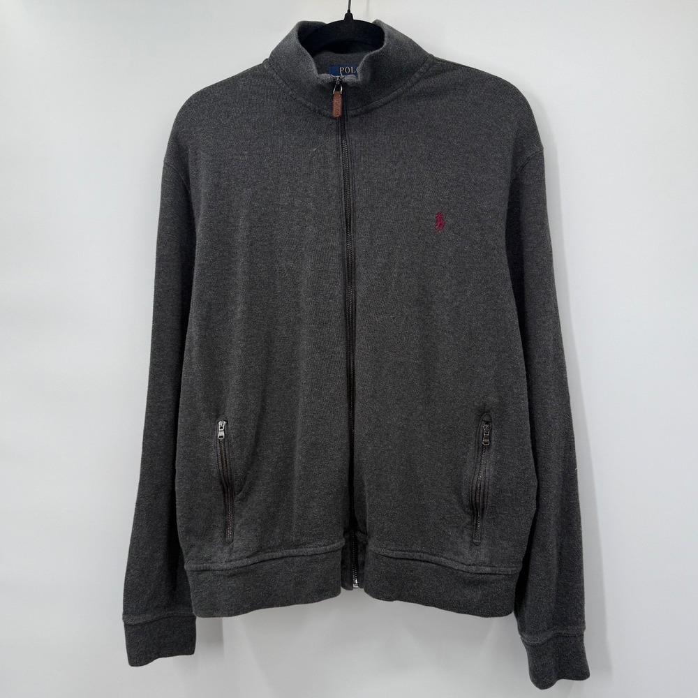 Polo Ralph Lauren Mens Size Large Jacket Full Zip Estate Rib Gray Pony Pockets